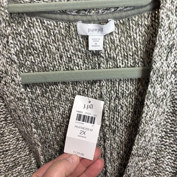 J Jill Pure Jill Cardigan Womens 2X Two Tone Marled Knit Tie 3/4 Kimono Sleeve - Picture 8 of 11